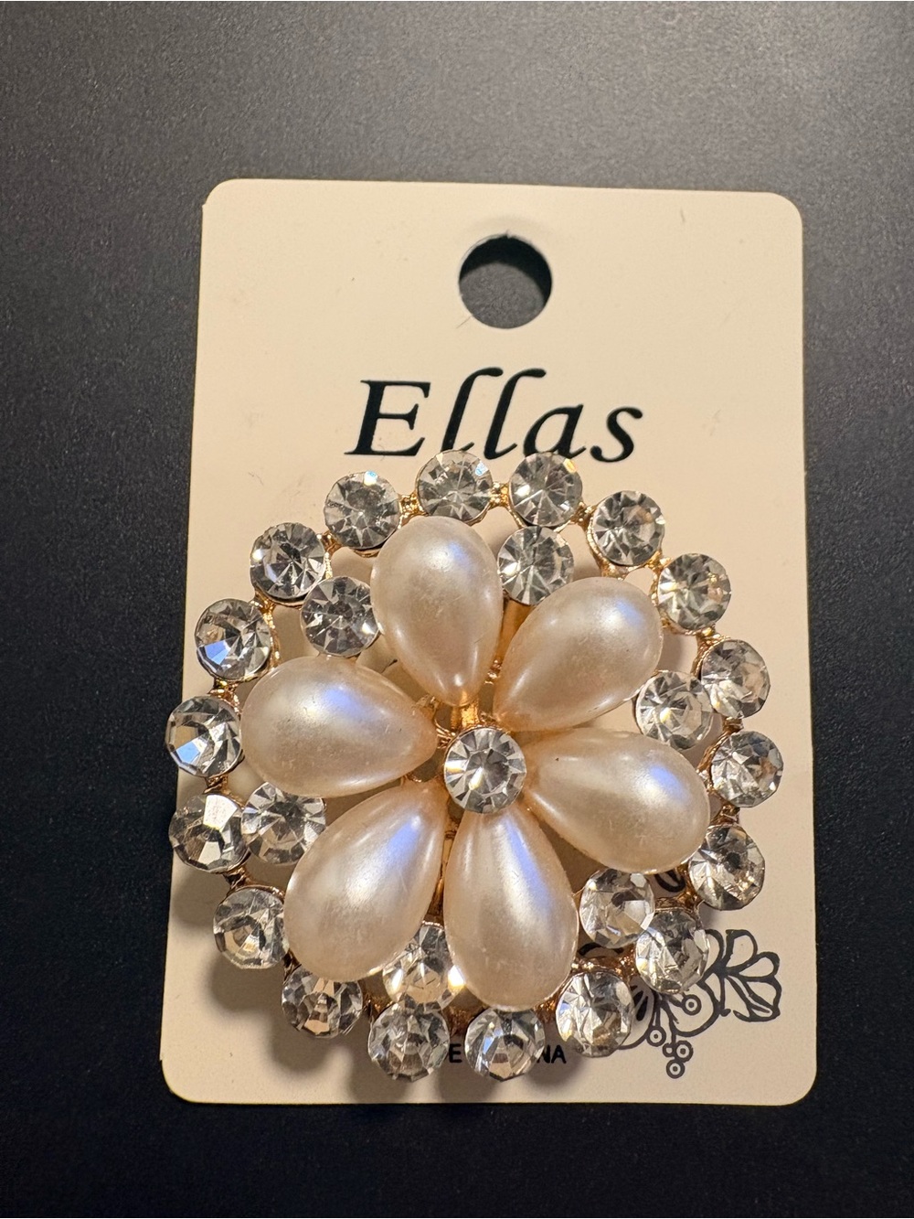 Ella Cream Pearl and Clear Crystal Floral Brooch